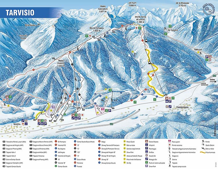 Mappa aggiornata delle piste di Tarvisio Monte Lussari