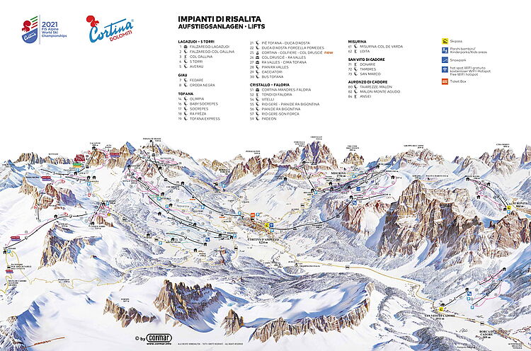 Mappa aggiornata delle piste di Cortina d´Ampezzo